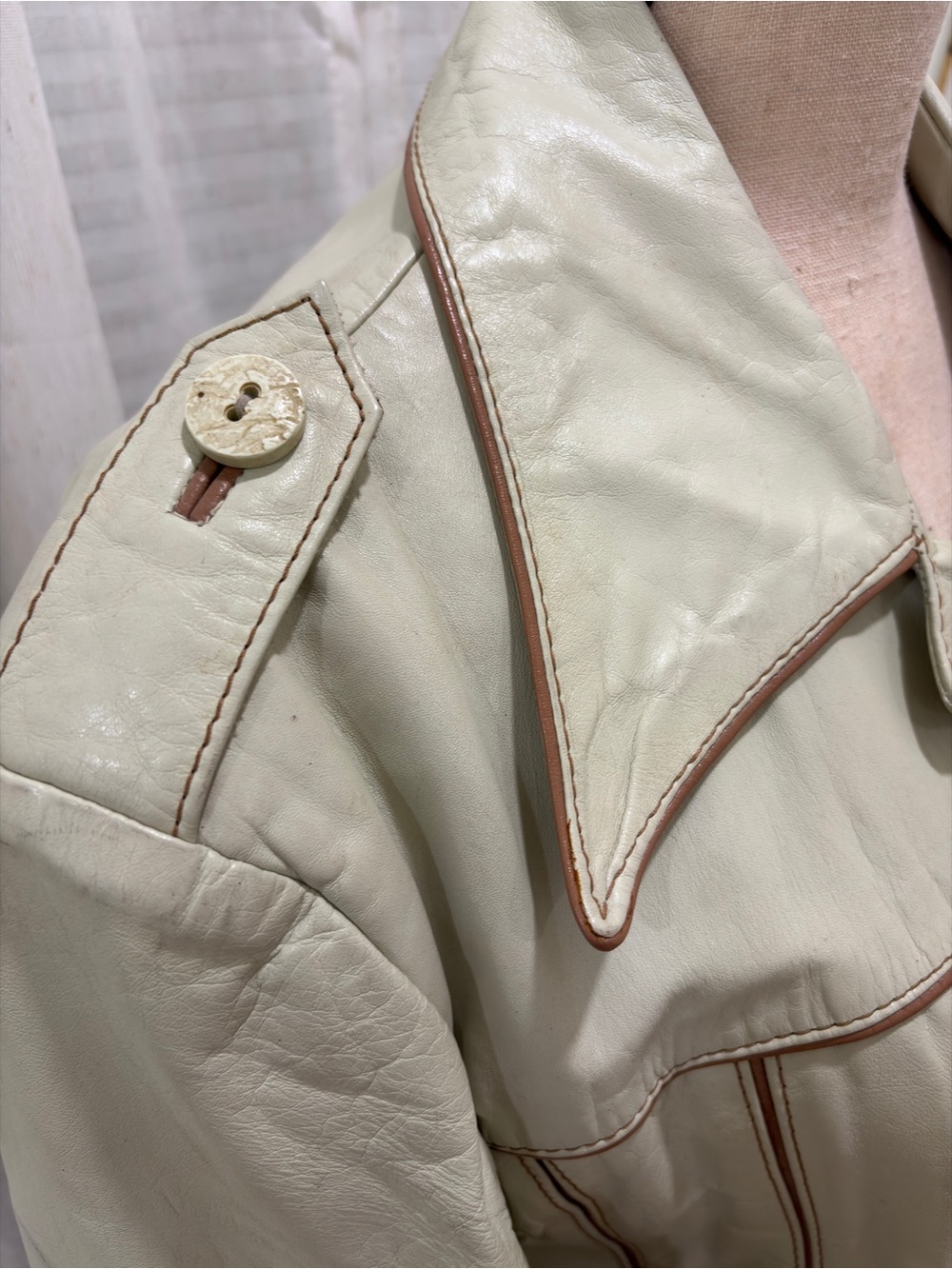 Beige/Tan Coat/Jacket with Brown Piping - Picture 3 of 10